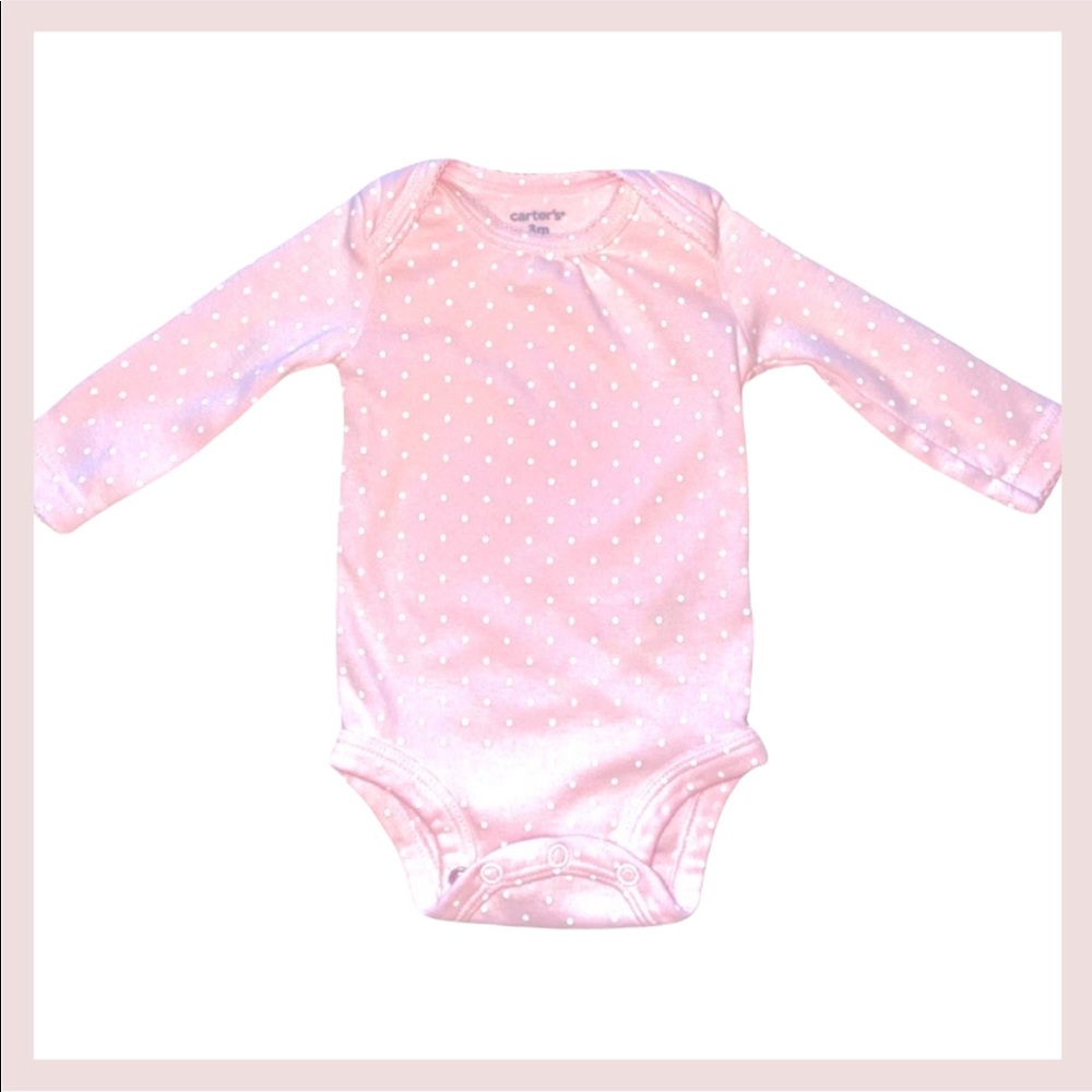 Carters girl long sleeve onesie - light pink w/white polka dots - sz 3-6 mons